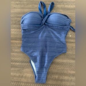 Cupshe Blue and silver halter one piece Swimsuit NWT size large